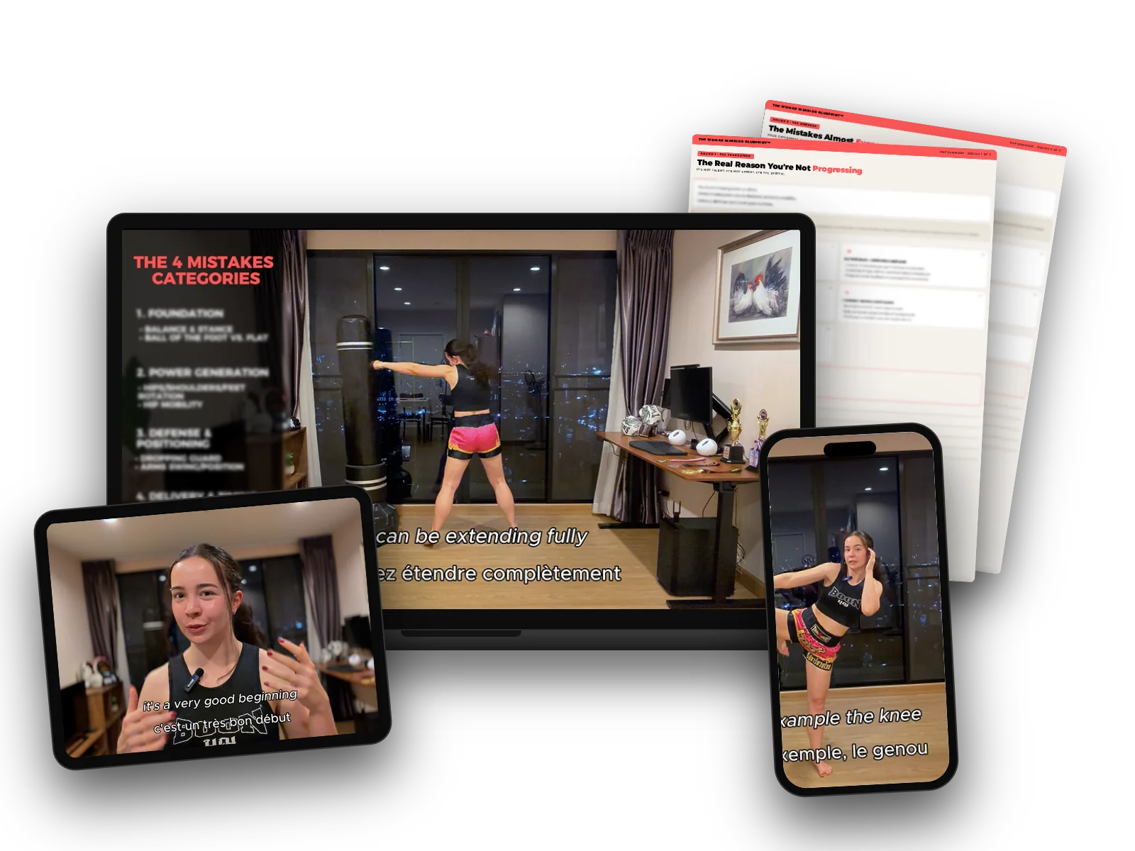 The Woman Warrior Blueprint course on laptop, tablet, phone and PDF sheets